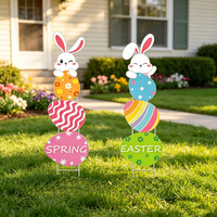 Décoration de jardin de Pâques résistante aux intempéries : Panier à poussière lapin et œufs de Pâques pour pelouse extérieure