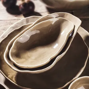 Yayu Desain Baru 2020 Piring Keramik Tidak Beraturan, Piring Sup Pasta Salad Murah Peralatan Makan Tebal Piring Makan Malam Keramik