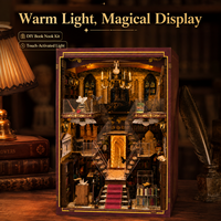 Puzzle 3D en bois, Bibliothèque Magique, Insert de bibliothèque, Maison miniature LED, Kit de construction de diorama, Décoration de bureau, Cadeau pour adultes