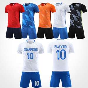 Ensemble d'uniformes de football personnalisés pour hommes à manches courtes, respirant, 100 % polyester, bleu et blanc, faible MOQ - Product Image 2