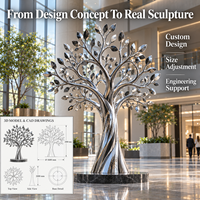 Sculpture d'arbre personnalisée en acier inoxydable, poli miroir, art moderne, décoration durable pour hall d'hôtel, centre commercial, jardin, aménagement paysager