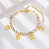 NYY Creative Bracelet de cheville à pampilles papillon et Bracelet papillon en forme de goutte d'eau orné de strass - Accessoires en gros