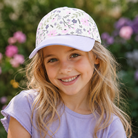 Topi Bisbol Anak GuanHua GH-KBC001-CB Ungu Dua Warna Motif Bunga, Topi Bisbol Anak Motif Bunga, Topi Bisbol Motif Bunga Custom