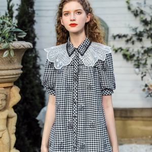 Gaun Gadis Manis Kisi Hitam dan Putih Gaya Kuliah Gaun Wanita Vestidos Casuales De Mujer Musim Panas - Product Image 3