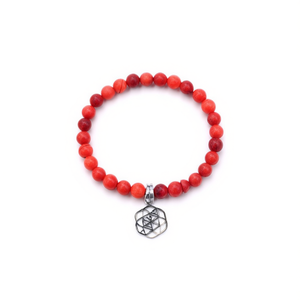 Pulsera de acero inoxidable de 8 mm y 18,5 cm con cuentas rojas y colgante para mujer - Product Image 1