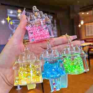 Kawaii Acrylic Castle Shape Key Chain Keyring Bag Car Pendant Quicksand Liquid <b>Floating</b> Keychain - Product Image 1