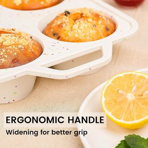 MUYULINS Factory Beige 6-Cup LFGB Non-Stick BPA Free Metal Reinforced Frame Large <b>Silicone</b> Cupcake Pan American Muffin Tray - Product Image 4