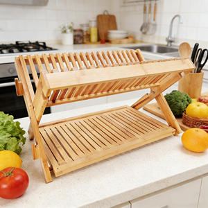 Escurridor de Platos de Madera, Escurridor de Platos de Bambú de 3 Niveles, Escurridor de Platos Plegable con Soporte para Utensilios para la Encimera de la Cocina - Product Image 1