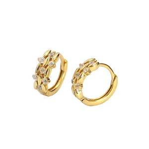 Women's S925 Solid Sterling Silver Gold Trio Prong CZ Huggie Hoop Earrings Cadmium Free Lead Free Jewelry
