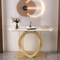 Console murale de luxe moderne de style italien en marbre pour salon, villa, couloir, avec plateau en dalle de roche et base en métal, pour hôtel et salle à manger