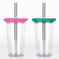 Bubble Pearl Tasse à thé au lait Gobelet Boba en plastique personnalisé avec paille 17oz/500ML Tasse à thé à bulle réutilisable à double paroi avec paille