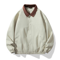 Veste coupe-vent OEM décontractée pour hommes de 100 grammes en toile avec ourlet élastique et col tournant de couleur contrastée pour le printemps logo personnalisé
