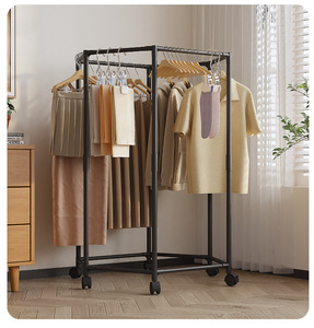<b>Hexagonal</b> Rotating Floor Clothes Hanger Rack 6 <b>Shelves</b> Movable Coat Rack for Dormitory Bedroom Hotel Use Iron Home Furniture - Product Image 1