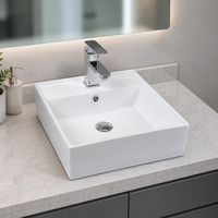 Lavabo de salle de bain moderne et minimaliste, rectangulaire à poser, en céramique facile à nettoyer, design artistique carré