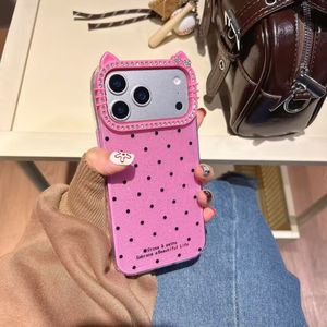 Funda <span class=keywords><strong>para</strong></span> <span class=keywords><strong>iPhone</strong></span> 15 14 13 12 <span class=keywords><strong>11</strong></span> <span class=keywords><strong>Pro</strong></span> con Diseño Creativo de Orejas de Gato, Decoración de Diamantes, Lente de Color Sólido con Puntos Negros - Product Image 6