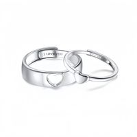Ensemble de bagues de couple en cuivre Jeutelis - Design à fermoir avec icône cœur, bague de promesse sentimentale pour elle et lui