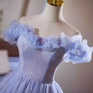 Light Purple Strapless Evening Gown Natural Waist Floral Print Short Elegant Dress For Banquet Birthday Party - Product Image 3