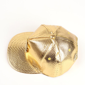 Casquette de baseball snapback en cuir PU à 5 panneaux, style punk hip-hop doré, motif crocodile, imperméable, avec signe dollar diamanté et visière plate - Product Image 6