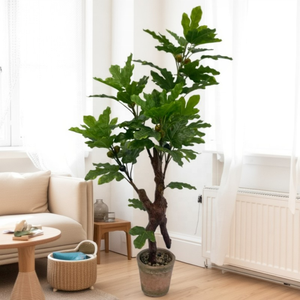 شجرة تين صناعية معتمدة بالأشعة فوق البنفسجية مخصصة للديكور الداخلي والخارجي للمنزل والمكتب مع سلة من حبل القطن - Product Image 1