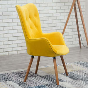 Phòng khách duy nhất giọng ghế cao trở lại Nhung Chần nút wingback giọng ghế với chân gỗ - Product Image 4