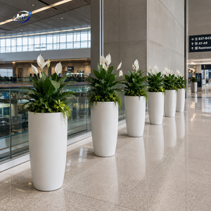 Ensemble de pots de fleurs en fibre de verre personnalisés, jardinières en résine, vases coniques sculptés avec trou de drainage pour hall d'hôtel, bureau, centre commercial - Product Image 6