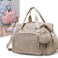 Sac à dos multifonctionnel transfrontalier pour maman et bébé, grande capacité, tendance, en tissu Oxford beige, à suspendre à la poussette