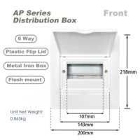 Boîtier de distribution encastré 6 voies série AP, boîtier métallique, couvercle rabattable en plastique, IP30, boîte de disjoncteurs MCB pour usage domestique
