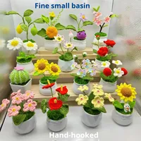 Mini bonsaï artificiel, ensemble de petites décorations de table en fil de laine faites à la main, motif tournesol, vente en gros Chine