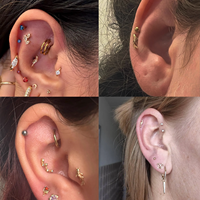 Piercing Labret ASTM F136 en Titane avec Zircon Croix pour Cartilage, Hélix, Conch, Tragus, à Tige Plate sans Filetage et à Poussoir