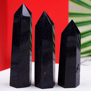 Punta de Cristal de Piedra Dorada Azul Pulida Natural, Torre Hexagonal de Arenisca Azul, Cristal de Sanación Reiki para Chakras, Artesanía - Product Image 2
