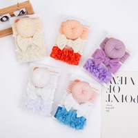 2025 Style européen américain trois pièces ensemble de fleurs en mousseline de soie et nylon beignet bébé bandeaux enfants chapeaux accessoires