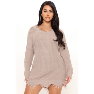 เดรสไหมพรมถักทรงหลวม คอวี ดีไซน์วินเทจ คุณภาพสูง - Product Image 2