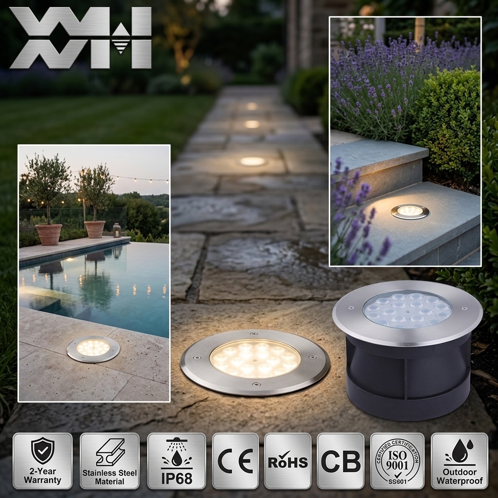 Warm White DC24V Outdoor LED Underground Lights IP68 Waterproof Swimming Pool Ground Recessed Stainless Steel Lamp Body
