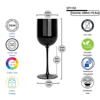 Verre à vin en plastique réutilisable sans BPA avec logo personnalisé, noir, incassable, à pied, pour fêtes en plein air et mariages