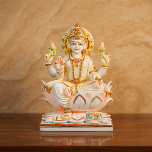 Statue de Lakshmi en marbre culturel motif Lotus |   Idole de la déesse Lakshmi en marbre pour le temple à domicile, le bureau et la décoration religieuse - Product Image 2