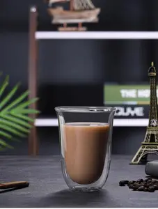 แก้ว borosilicate สูงนมชาฉนวนกันความร้อนถ้วยกาแฟร้อนกระจกผนังคู่