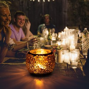 Portavelas de luz de té, frascos de vidrio de mosaico hechos a mano, candelabro romántico para hacer velas - Product Image 3