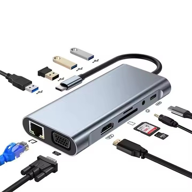 2024 Hub Usb c Ethernet Multi Function Clé Usb Card Reader Pd100w 11 in 1 Usb 3.0 Hubs for Laptop