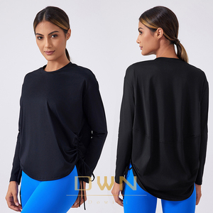 Nuevo estilo con cordón ajustable en ambos lados Casual suelto deportes Fitness Yoga manga larga mujeres Top camisetas - Product Image 1