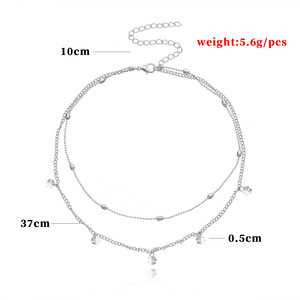 <b>Jewelry</b> Women's Simple <b>Acrylic</b> Rhinestone Pendant Fashion Double Layer Round Bead Chain Necklace - Product Image 5