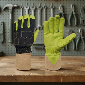 Gants de travail en cuir JNA GROUP avec manchette de sécurité, 7 oz, 14 pouces, vert et noir, poignet tricoté, résistants à l'abrasion, antidérapants, pour la lutte contre les incendies - Product Image 5