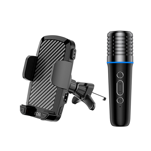 CS21 Car Karaoke Microphone Bluetooth Transmitter Phone Holder Professional Speaker Microphone Mics Support U-Disk TF Card