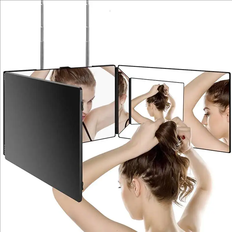 Custom Haircut Tool 360 Trifold Barber Makeup Mirror 5X Magnification Self Hair Cutting 3 Way Mirror With LED
