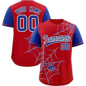 Maillot de baseball personnalisé unisexe pour adulte, nom et numéro personnalisés, sublimé, évacuant l'humidité, nom de l'équipe 00, design toile d'araignée rouge et bleu - Product Image 1