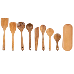 2025 Wholesale 100% Natural Set 9pcs Durable Teak Wood Nonstick <strong>Kitchen</strong> Wooden Utensils For Cooking Premium Quality Utensils Set - Product Image 6