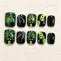 Kit de Faux Ongles Gothiques en Gros pour Halloween, Motifs Cimetière, Dégradé Bleu, Paillettes, Croix Funéraire, Arbre Nu, Corbeau, Chauve-souris, à Coller, en Vrac