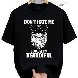 T-shirt divertente con stampa 'Don't Hate Me Because I'm Beardiful' e gioco di parole sulle barbe, maglietta oversize in cotone a maniche corte, streetwear, top casual - Product Image 5