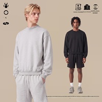 RS Menswear |   Sweat-shirt col roulé/col rond coupe ample style Old Money transfrontalier en molleton brossé épais 350G