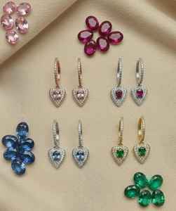 Pendientes de Aro con Forma de Corazón en Oro de 14 Quilates con Piedras Preciosas Ovaladas Naturales/de Laboratorio y Diamantes Pavé - Product Image 5