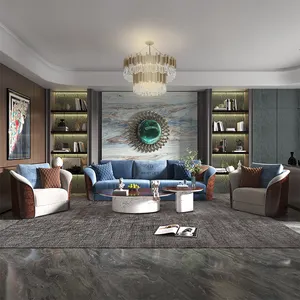 Canapés européens de luxe en cuir véritable, d'italie, ensemble de luxe, en velours, de salon - Product Image 1